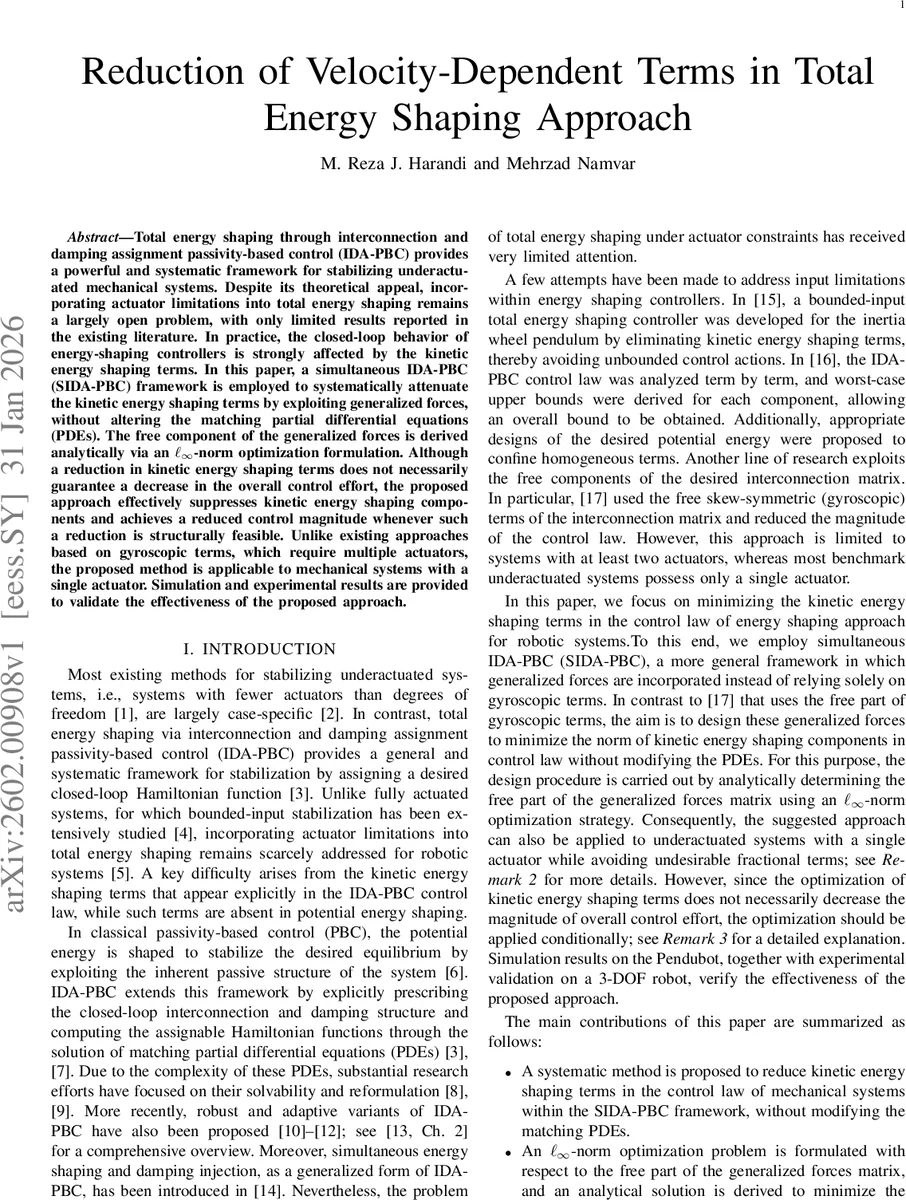 Reduction of Velocity-Dependent Terms in Total Energy Shaping Approach
