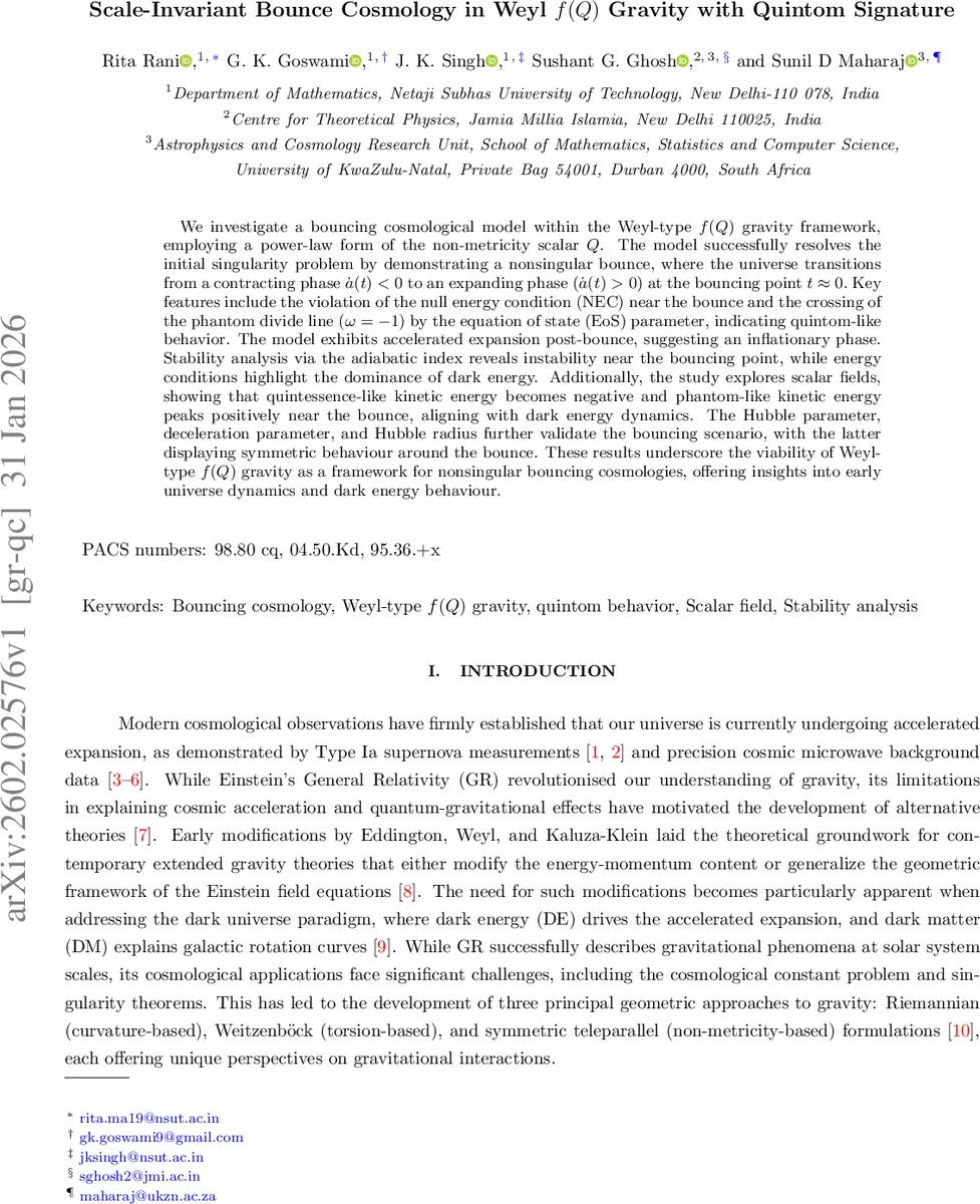 Scale-Invariant Bounce Cosmology in Weyl f(Q) Gravity with Quintom Signature