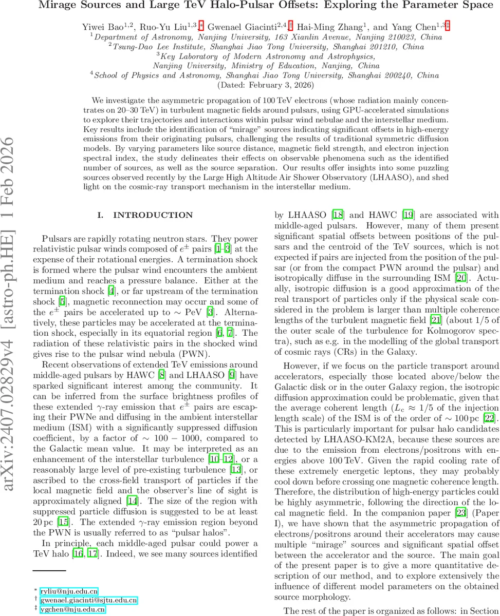 Mirage Sources and Large TeV Halo-Pulsar Offsets: Exploring the Parameter Space