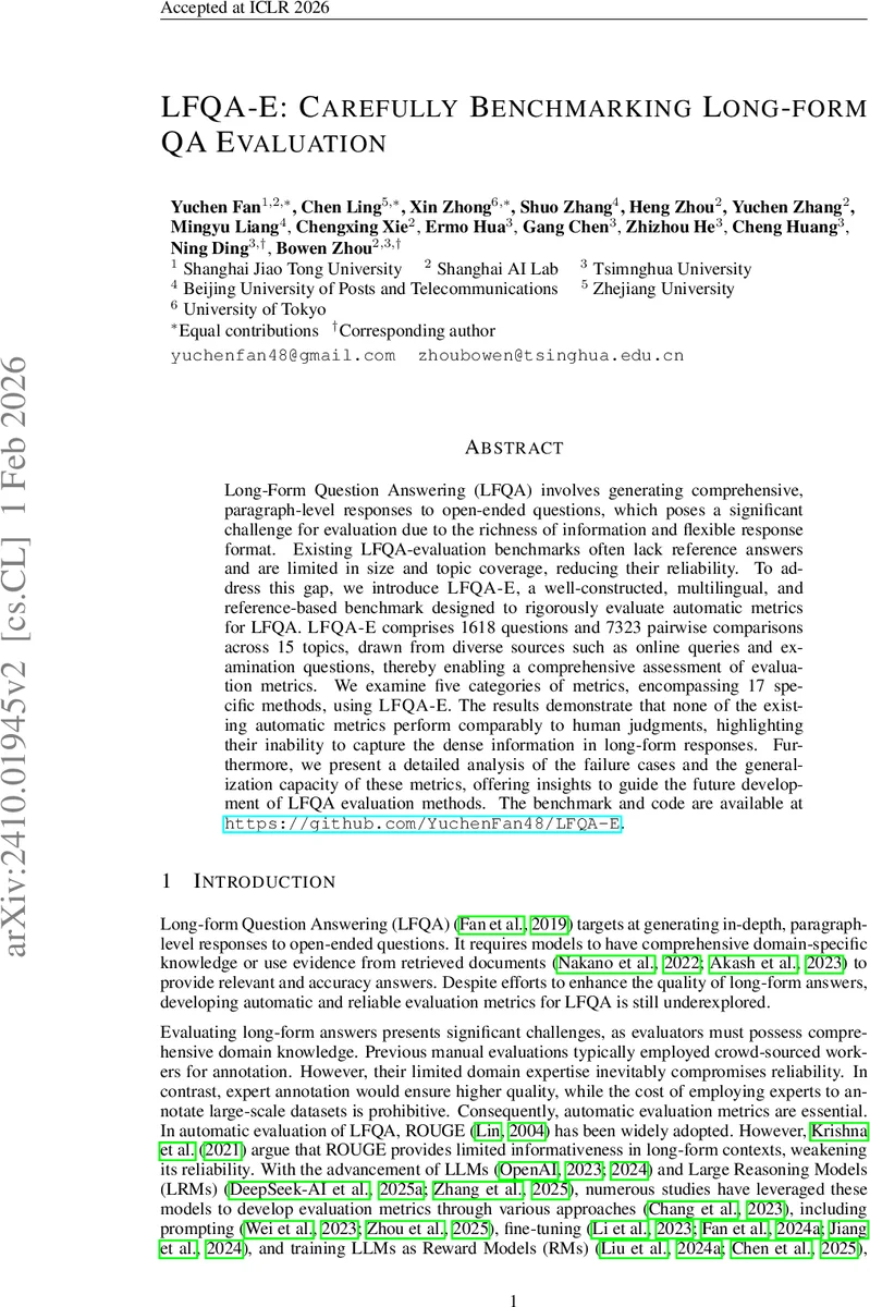LFQA-E: Carefully Benchmarking Long-form QA Evaluation