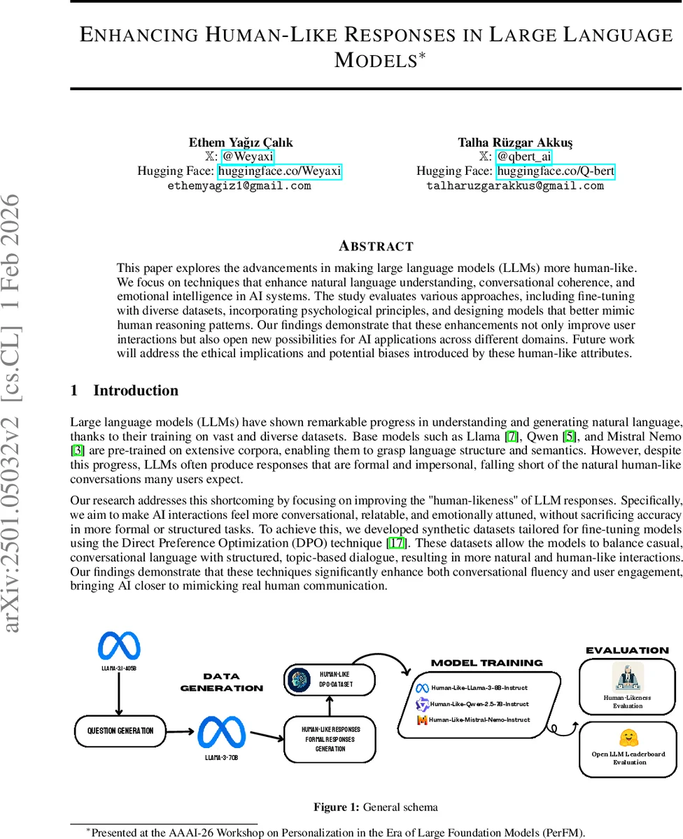 Enhancing Human-Like Responses in Large Language Models