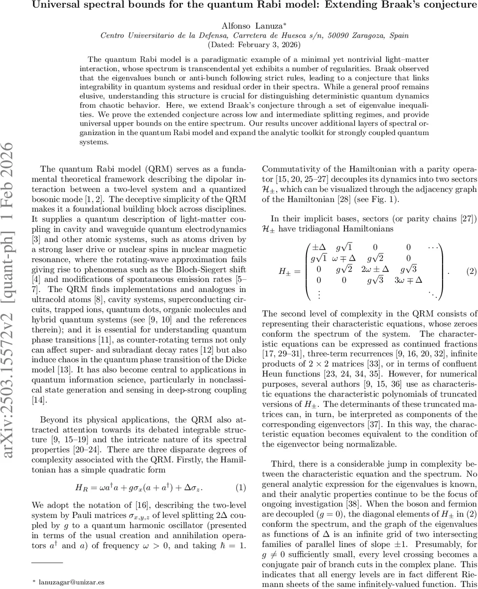 Universal spectral bounds for the quantum Rabi model: Extending Braak's conjecture