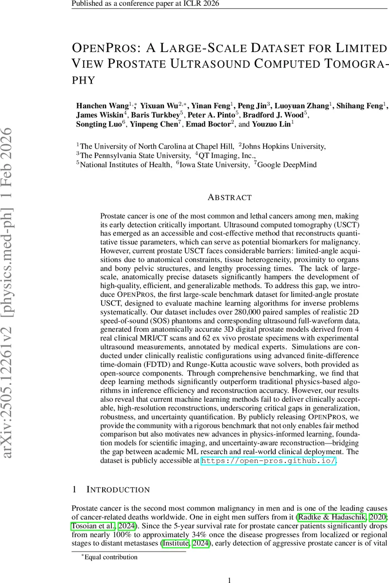 OpenPros: A Large-Scale Dataset for Limited View Prostate Ultrasound Computed Tomography
