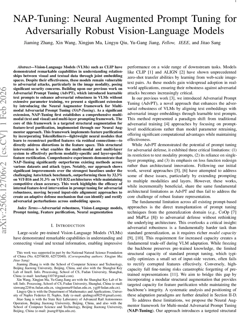 NAP-Tuning: Neural Augmented Prompt Tuning for Adversarially Robust Vision-Language Models