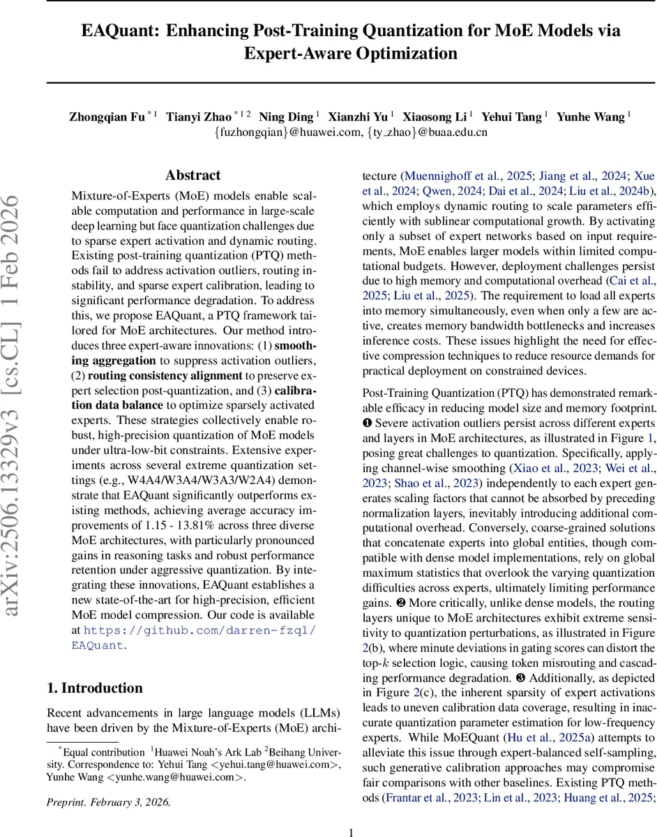EAQuant: Enhancing Post-Training Quantization for MoE Models via Expert-Aware Optimization