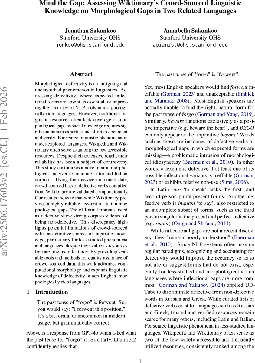 Mind the Gap: Assessing Wiktionary's Crowd-Sourced Linguistic Knowledge on Morphological Gaps in Two Related Languages