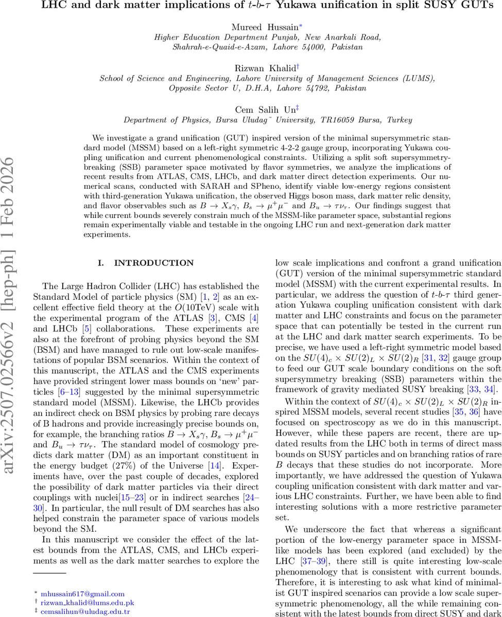 LHC and dark matter implications of t-b-τ Yukawa unification in split SUSY GUTs