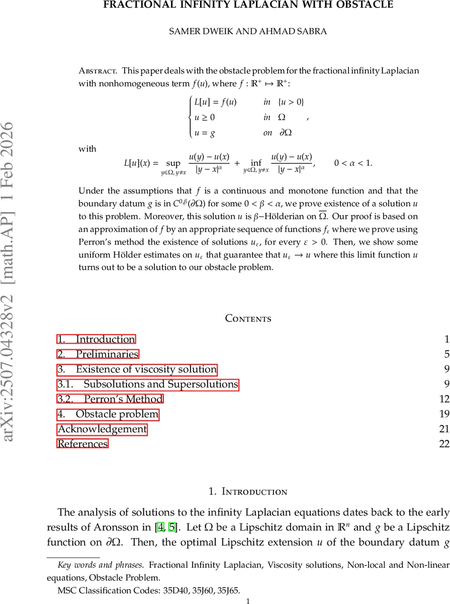 Fractional Infinity Laplacian with Obstacle