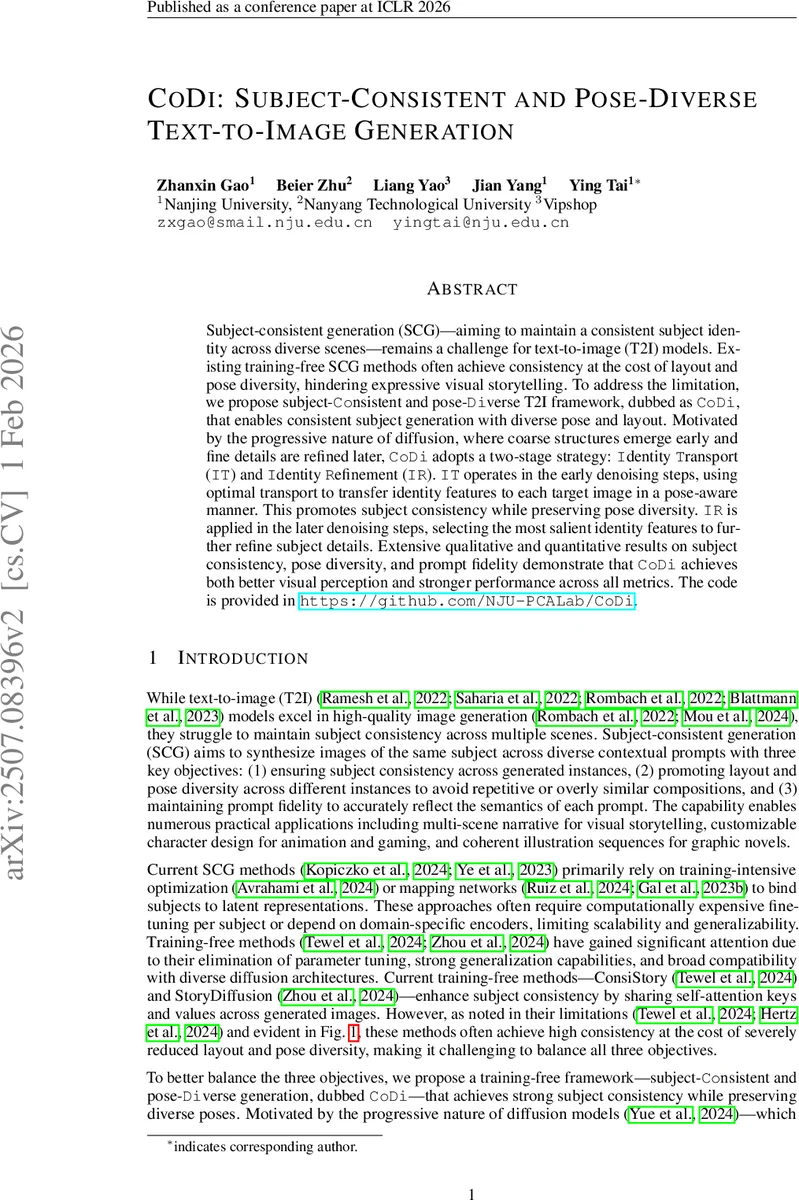 CoDi: Subject-Consistent and Pose-Diverse Text-to-Image Generation