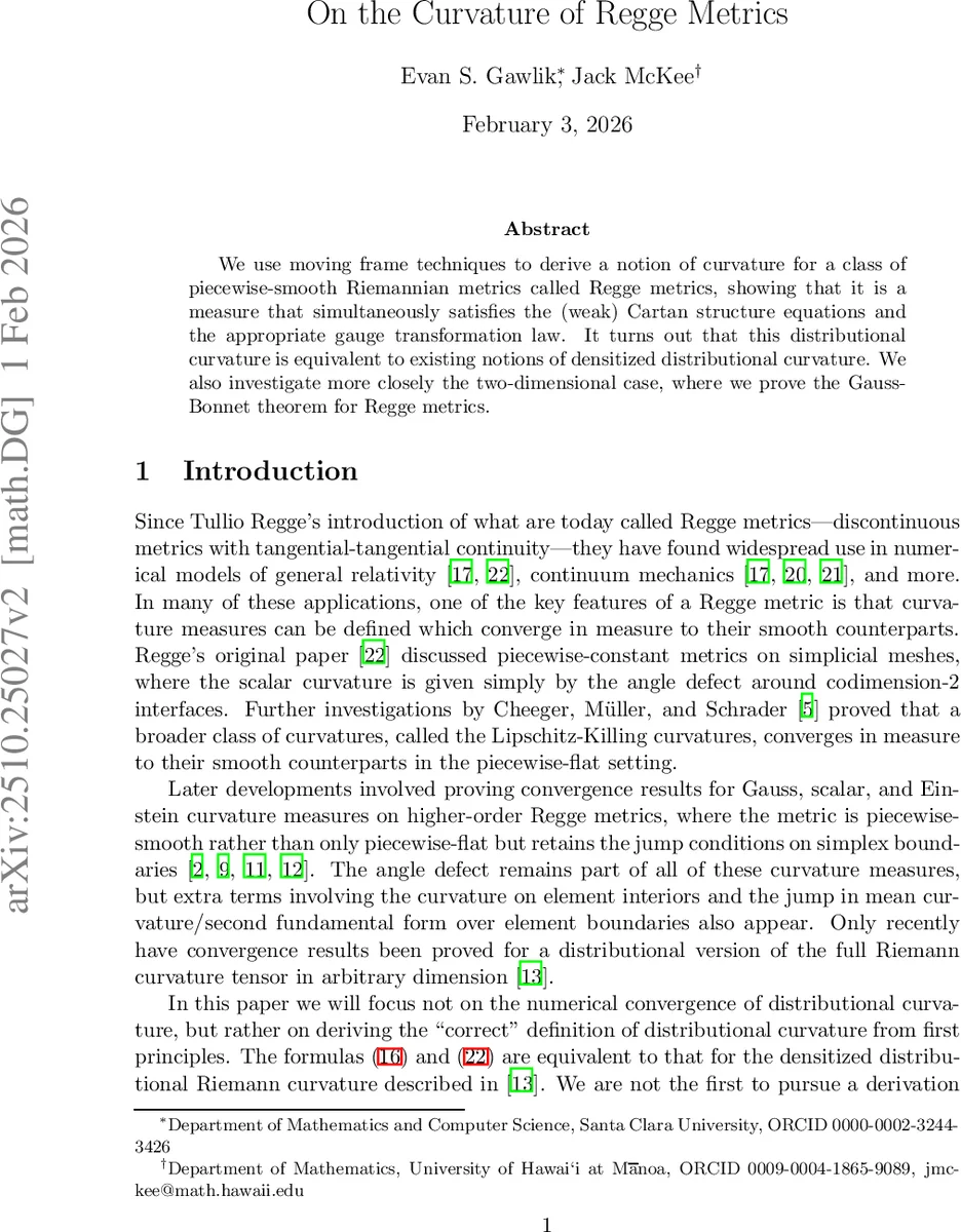 On the Curvature of Regge Metrics