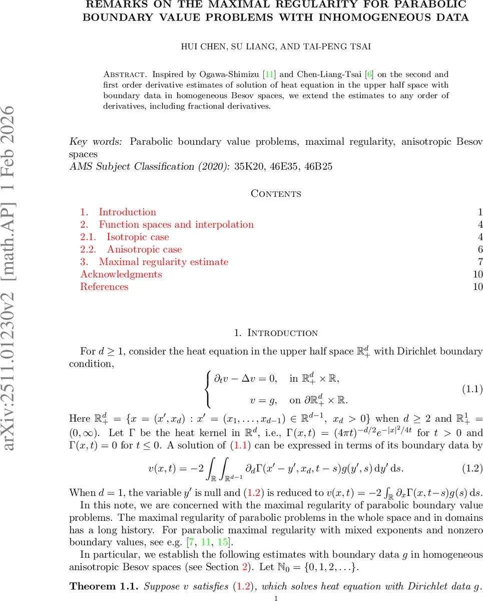 Remarks on the maximal regularity for parabolic boundary value problems with inhomogeneous data