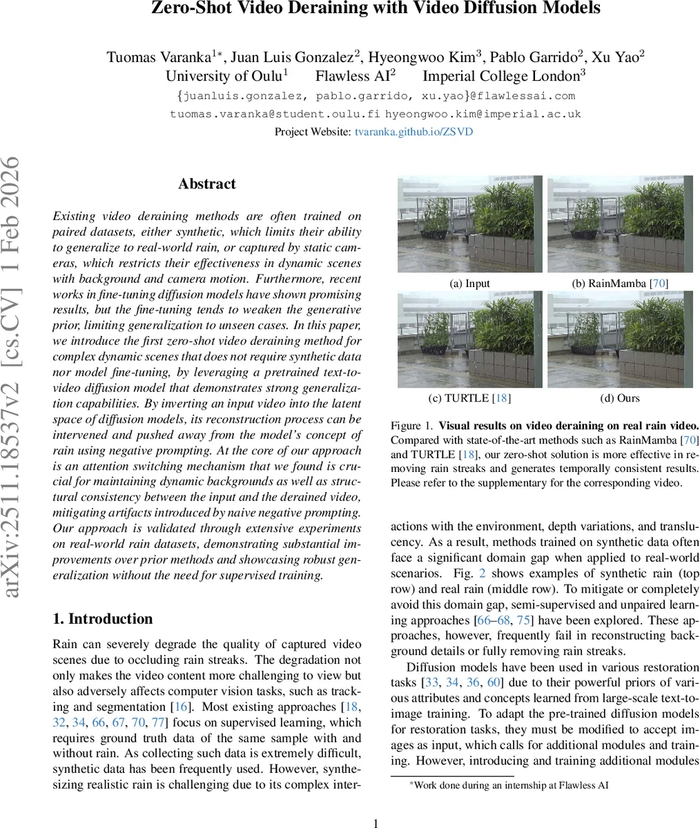Zero-Shot Video Deraining with Video Diffusion Models