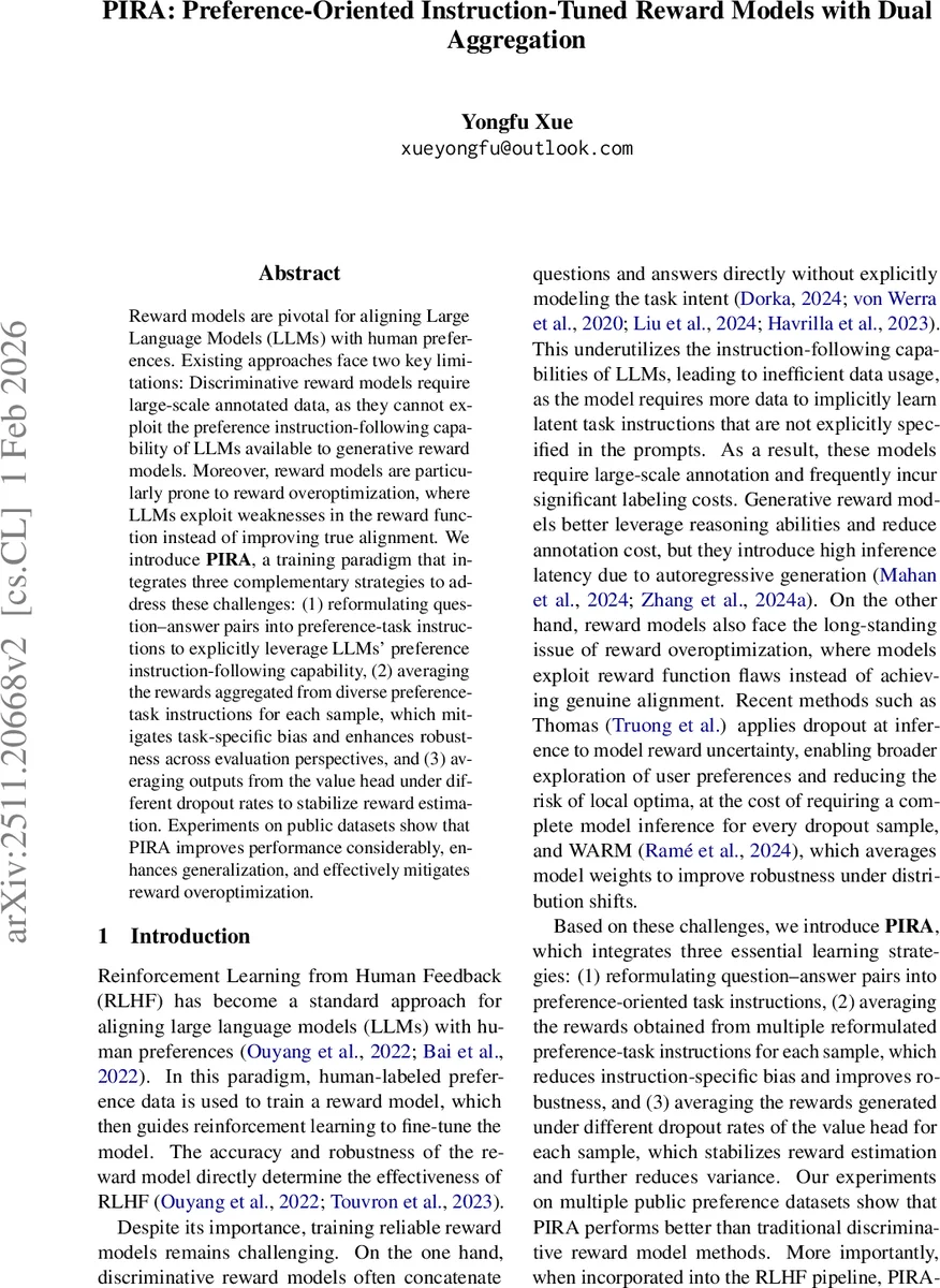 PIRA: Preference-Oriented Instruction-Tuned Reward Models with Dual Aggregation