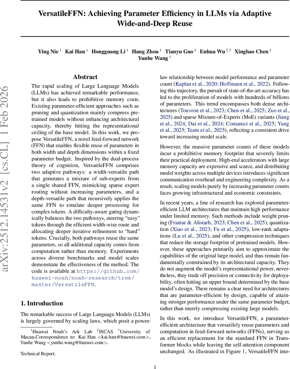 VersatileFFN: Achieving Parameter Efficiency in LLMs via Adaptive Wide-and-Deep Reuse