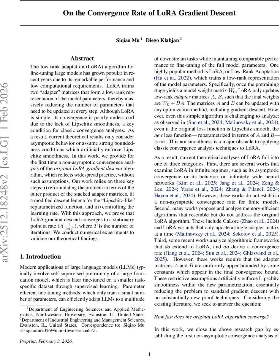 On the Convergence Rate of LoRA Gradient Descent