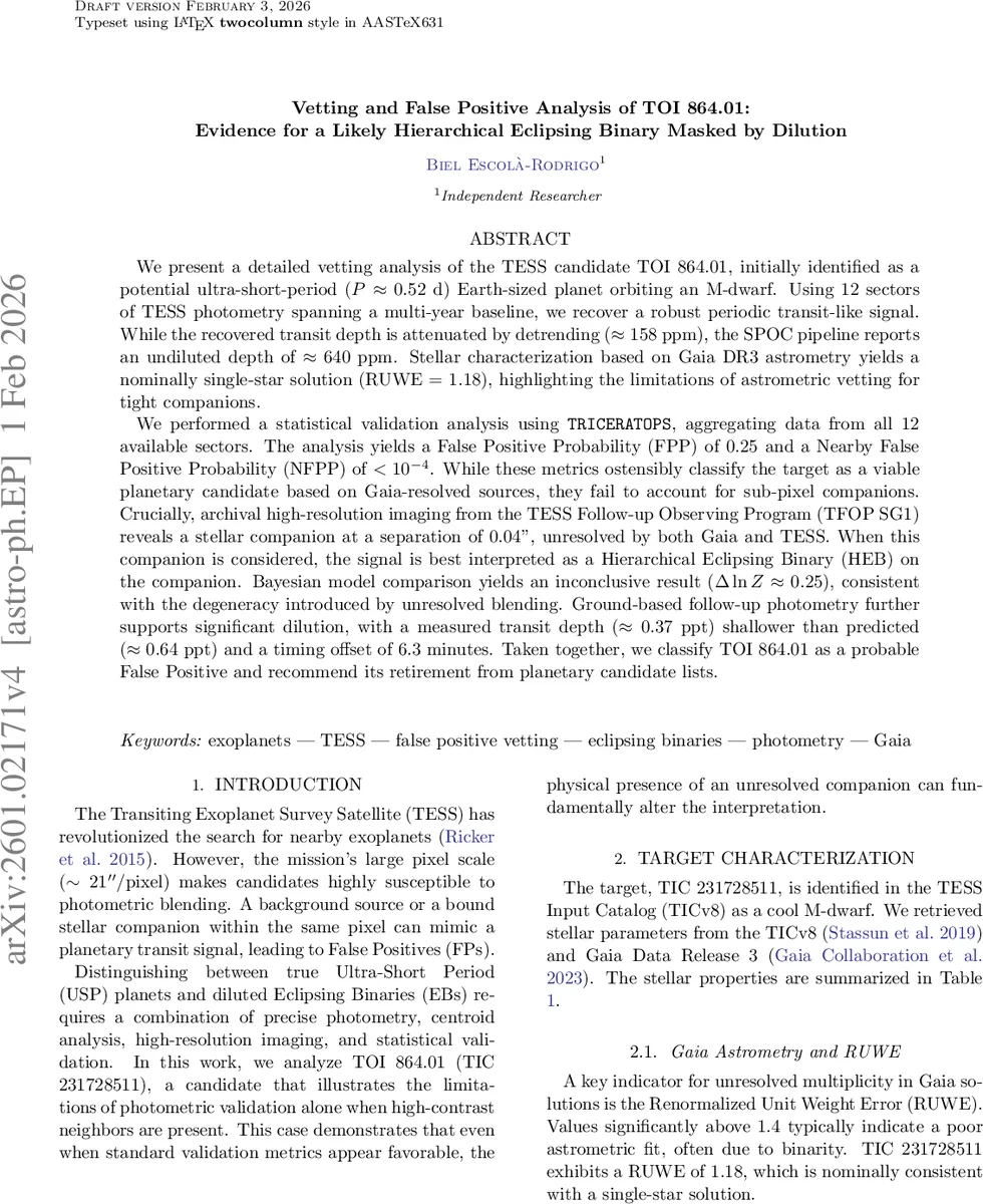Vetting and False Positive Analysis of TOI 864.01: Evidence for a Likely Hierarchical Eclipsing Binary Masked by Dilution