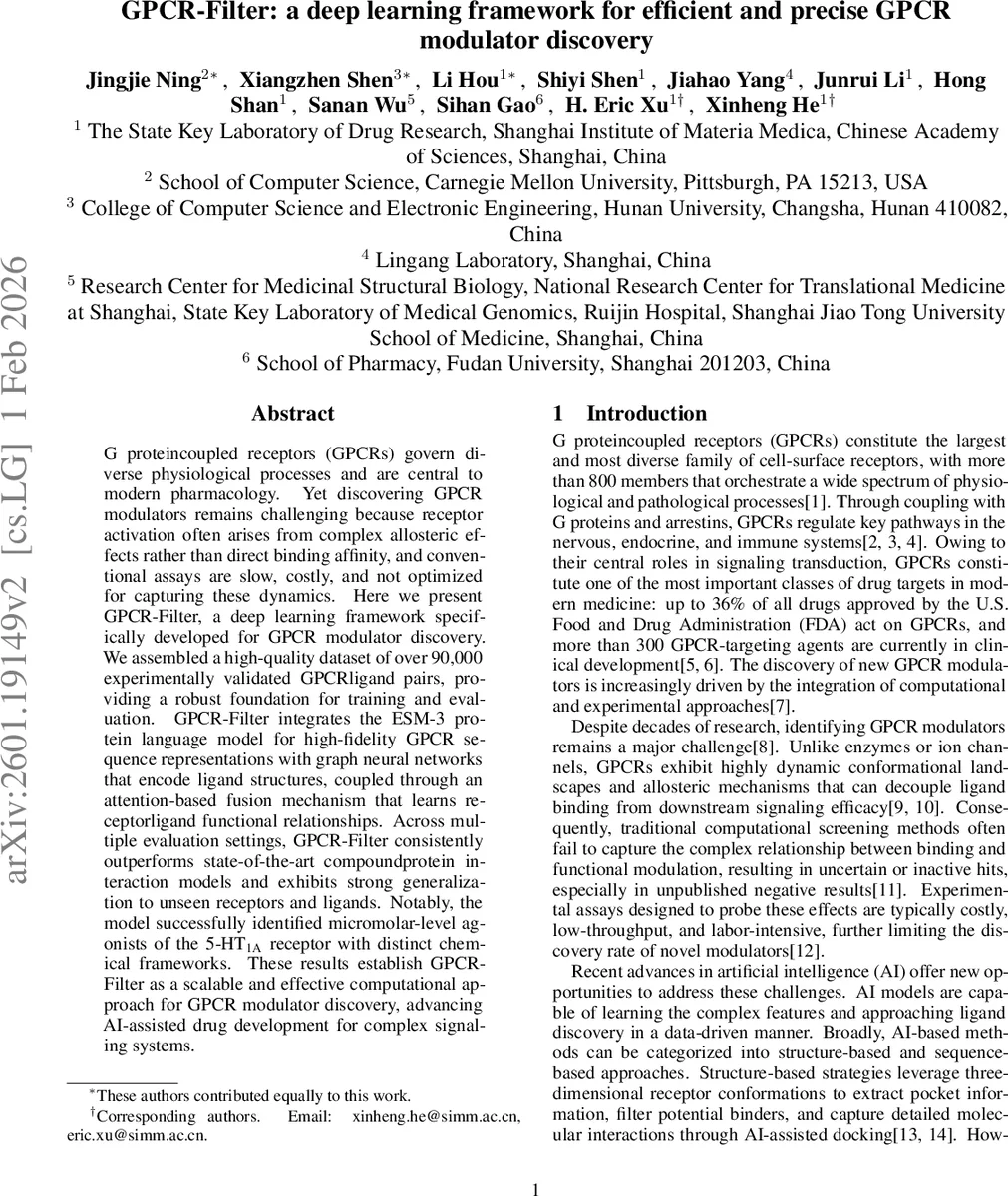 GPCR-Filter: a deep learning framework for efficient and precise GPCR modulator discovery