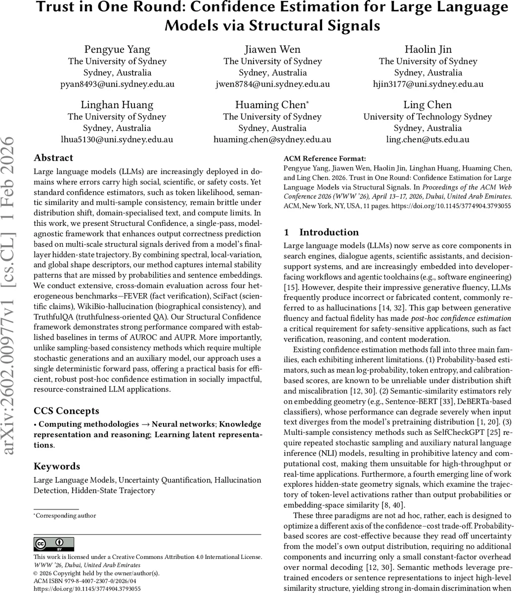 Trust in One Round: Confidence Estimation for Large Language Models via Structural Signals