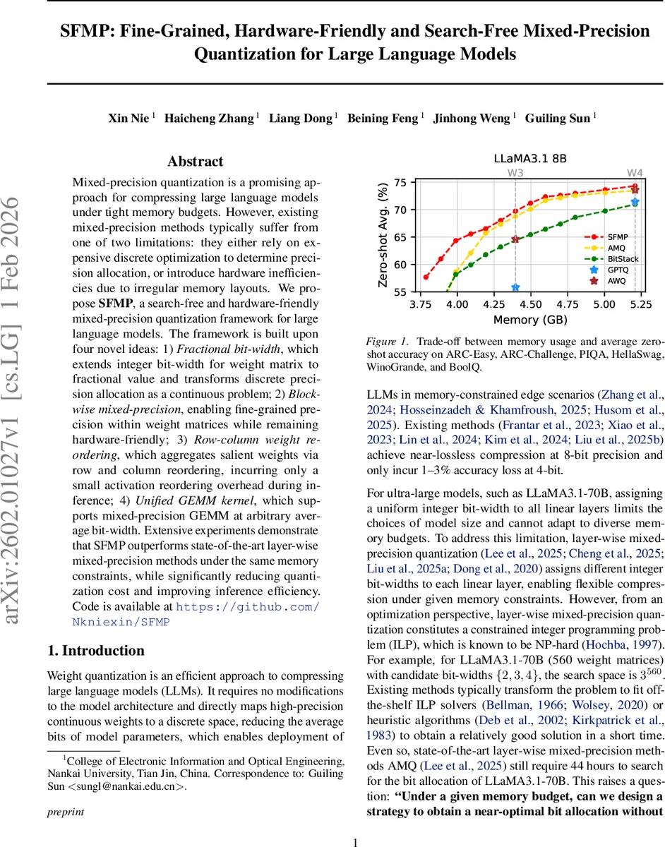 SFMP: Fine-Grained, Hardware-Friendly and Search-Free Mixed-Precision Quantization for Large Language Models
