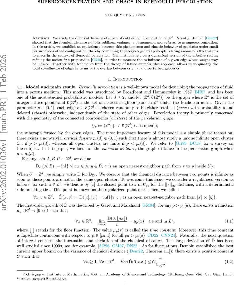 Superconcentration and chaos in Bernoulli percolation