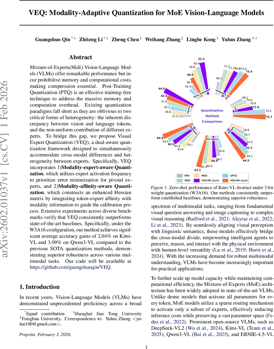 VEQ: Modality-Adaptive Quantization for MoE Vision-Language Models