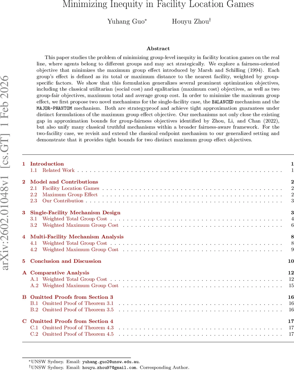 Minimizing Inequity in Facility Location Games
