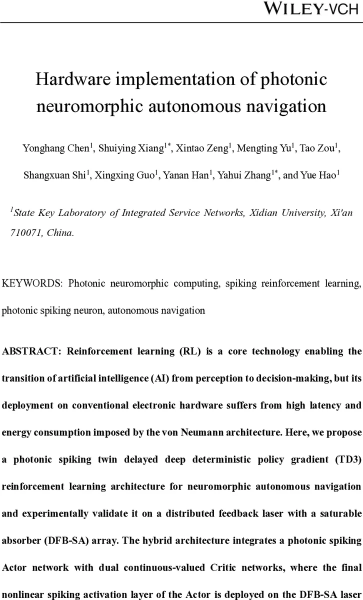 Hardware implementation of photonic neuromorphic autonomous navigation