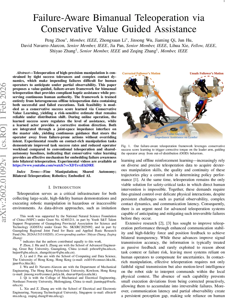 Failure-Aware Bimanual Teleoperation via Conservative Value Guided Assistance