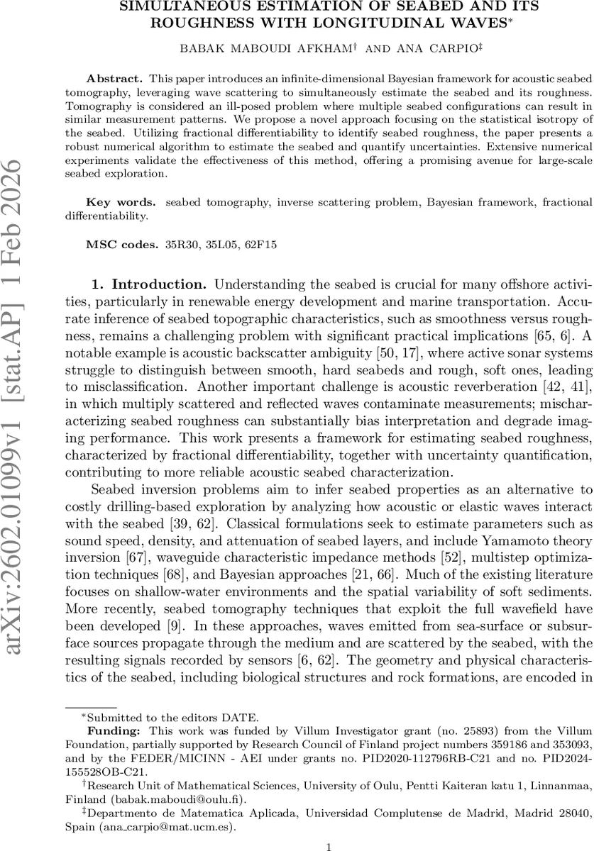 Simultaneous Estimation of Seabed and Its Roughness With Longitudinal Waves
