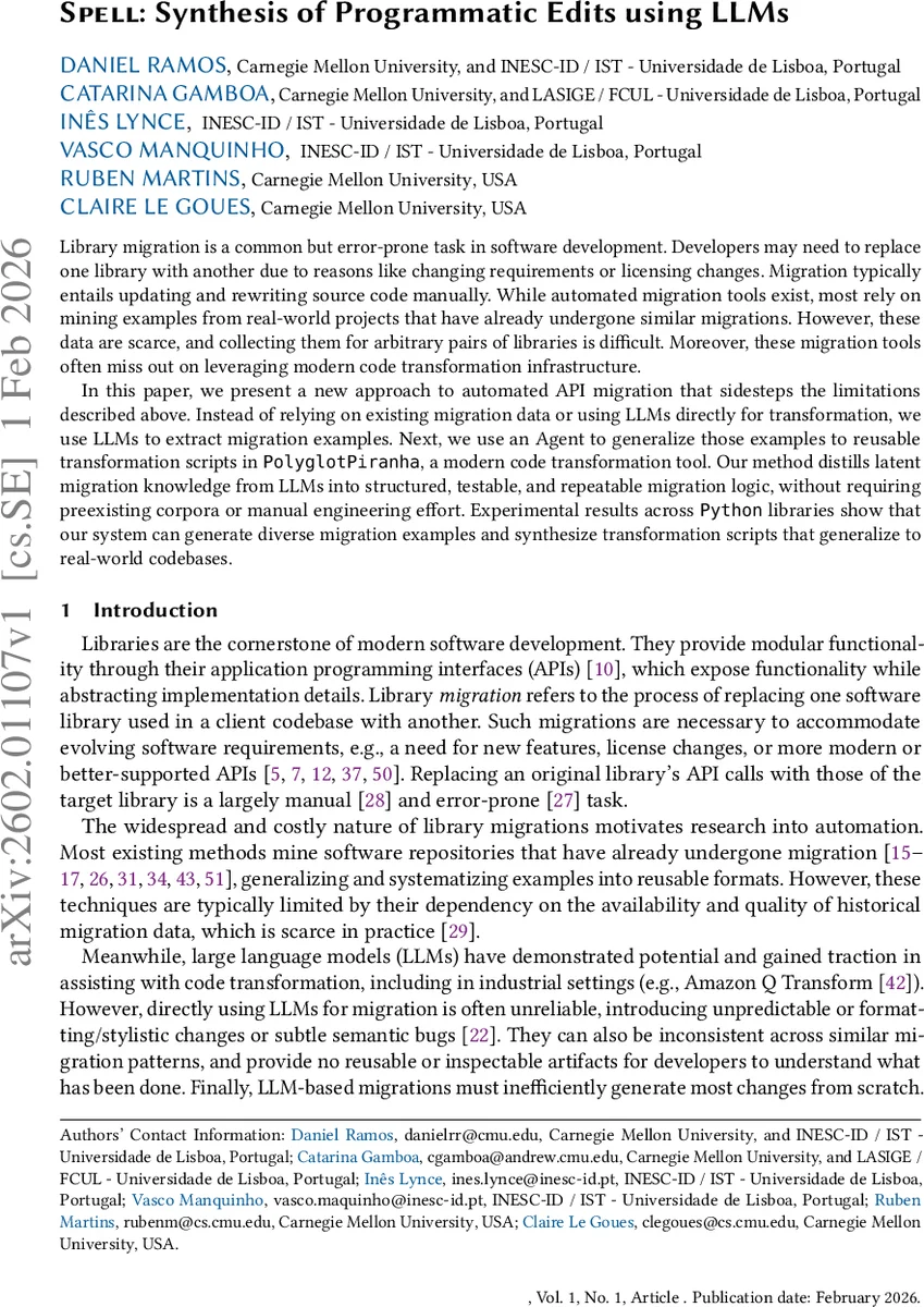 SPELL: Synthesis of Programmatic Edits using LLMs