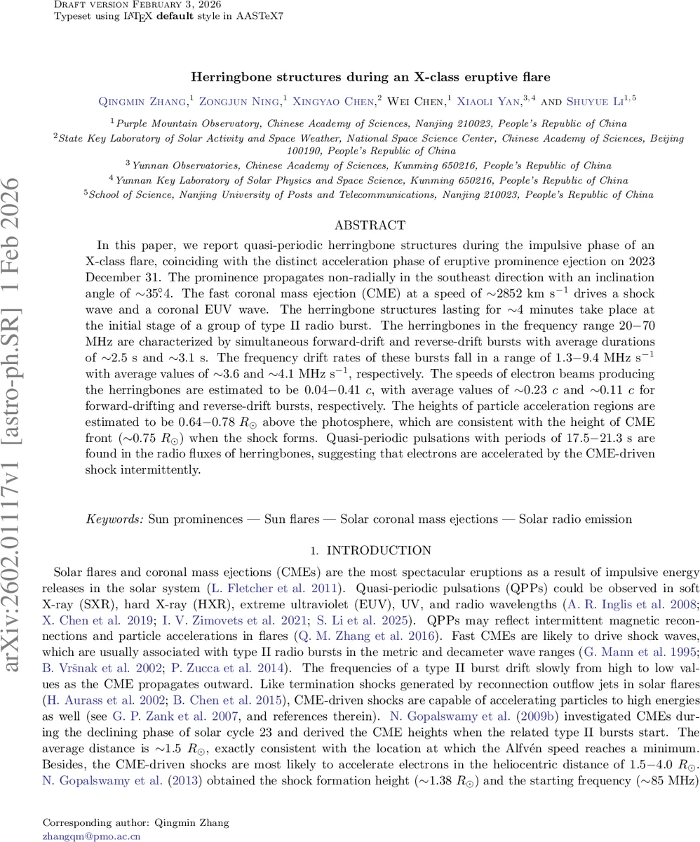 Herringbone structures during an X-class eruptive flare