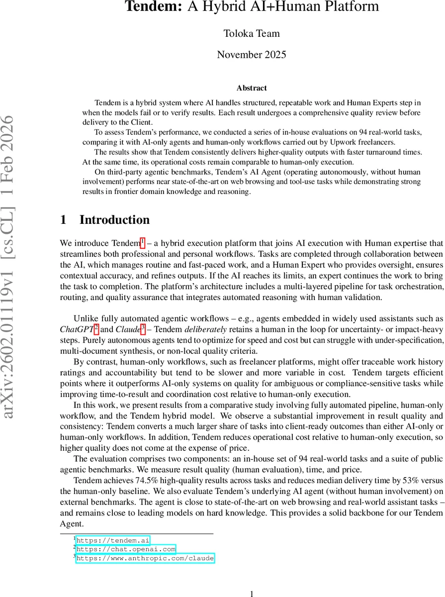 Tendem: A Hybrid AI+Human Platform