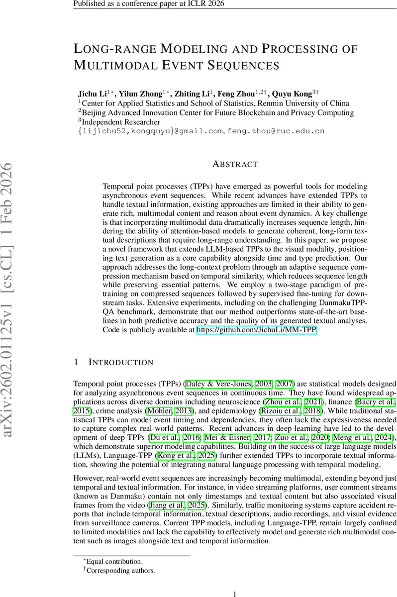 Long-range Modeling and Processing of Multimodal Event Sequences