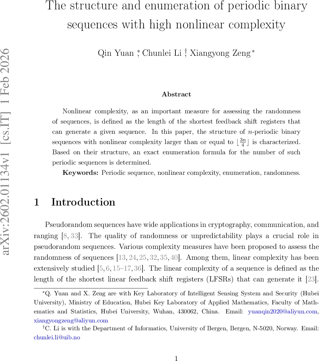 The structure and enumeration of periodic binary sequences with high nonlinear complexity