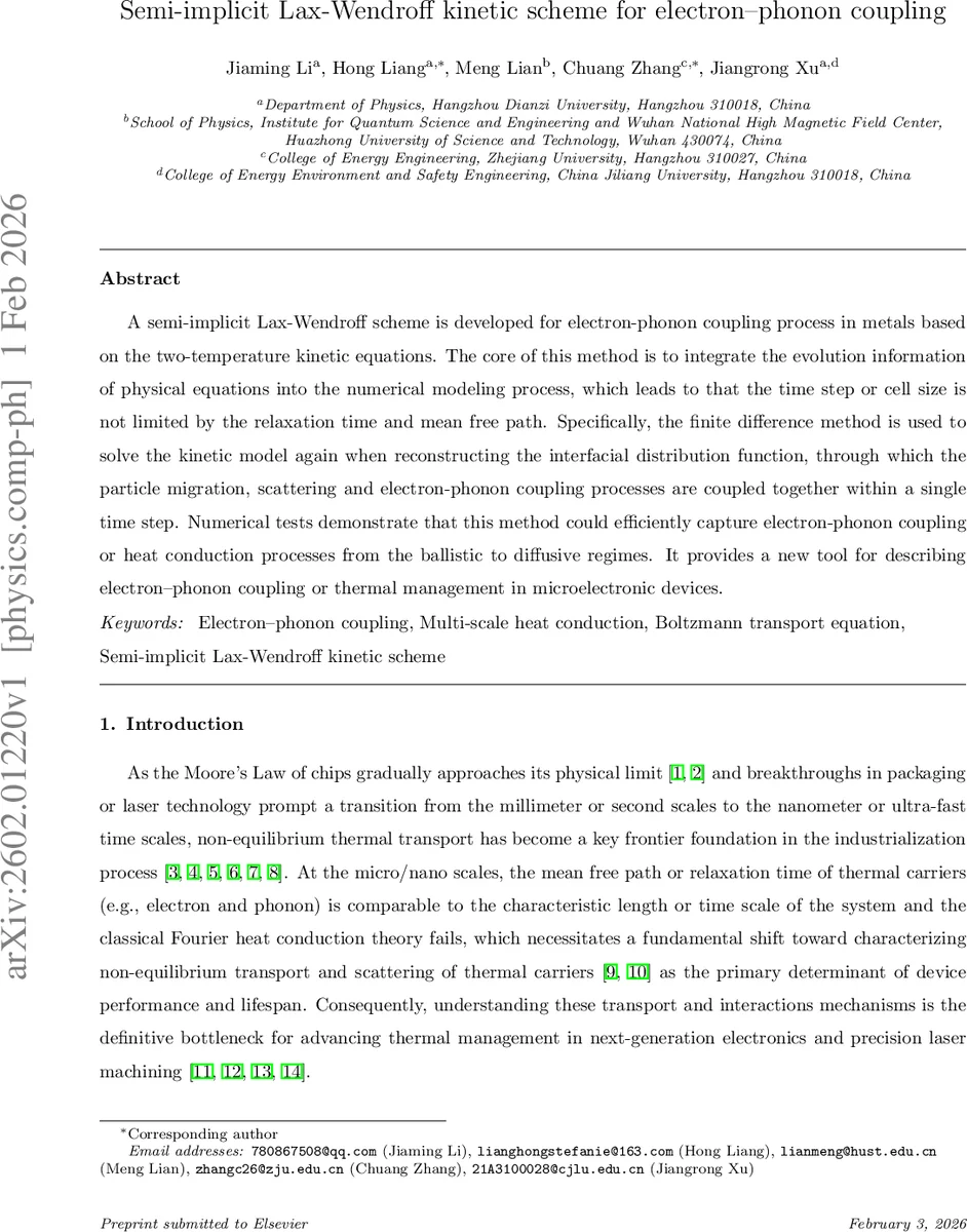 Semi-implicit Lax-Wendroff kinetic scheme for electron-phonon coupling