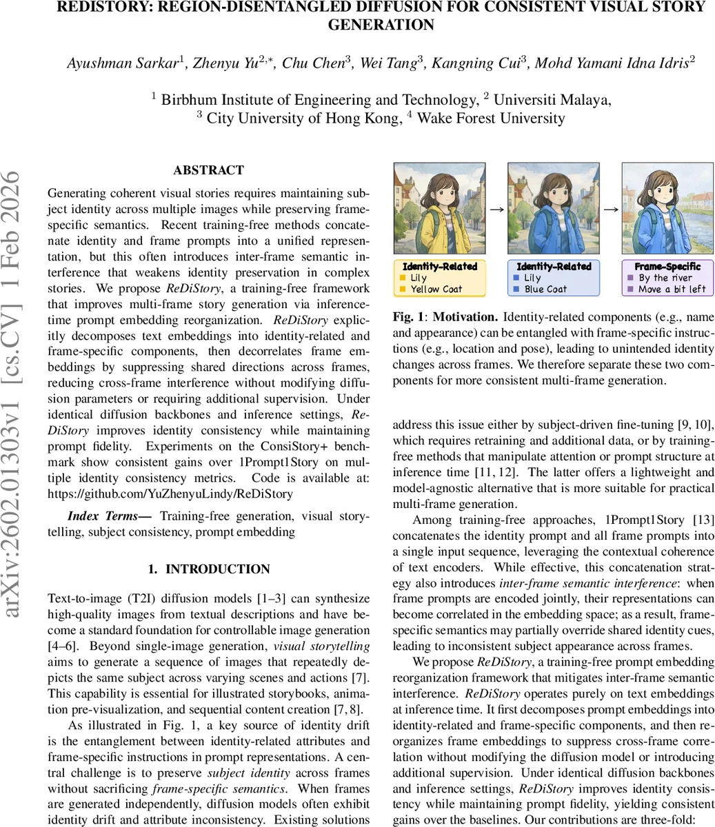 ReDiStory: Region-Disentangled Diffusion for Consistent Visual Story Generation
