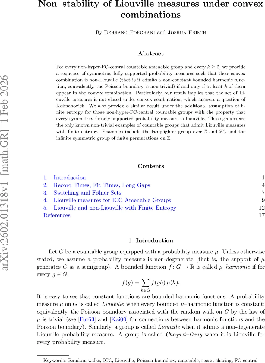 Non-stability of Liouville measures under convex combinations