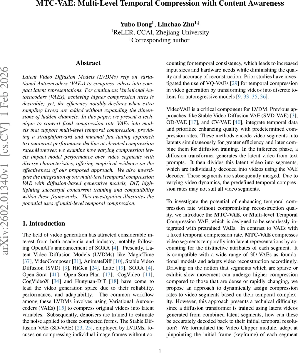 MTC-VAE: Multi-Level Temporal Compression with Content Awareness