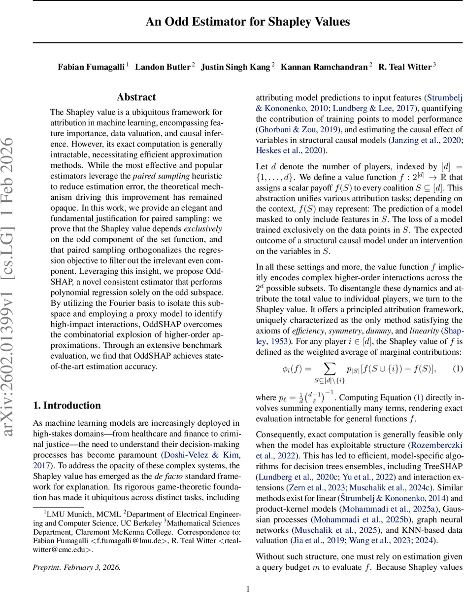 An Odd Estimator for Shapley Values