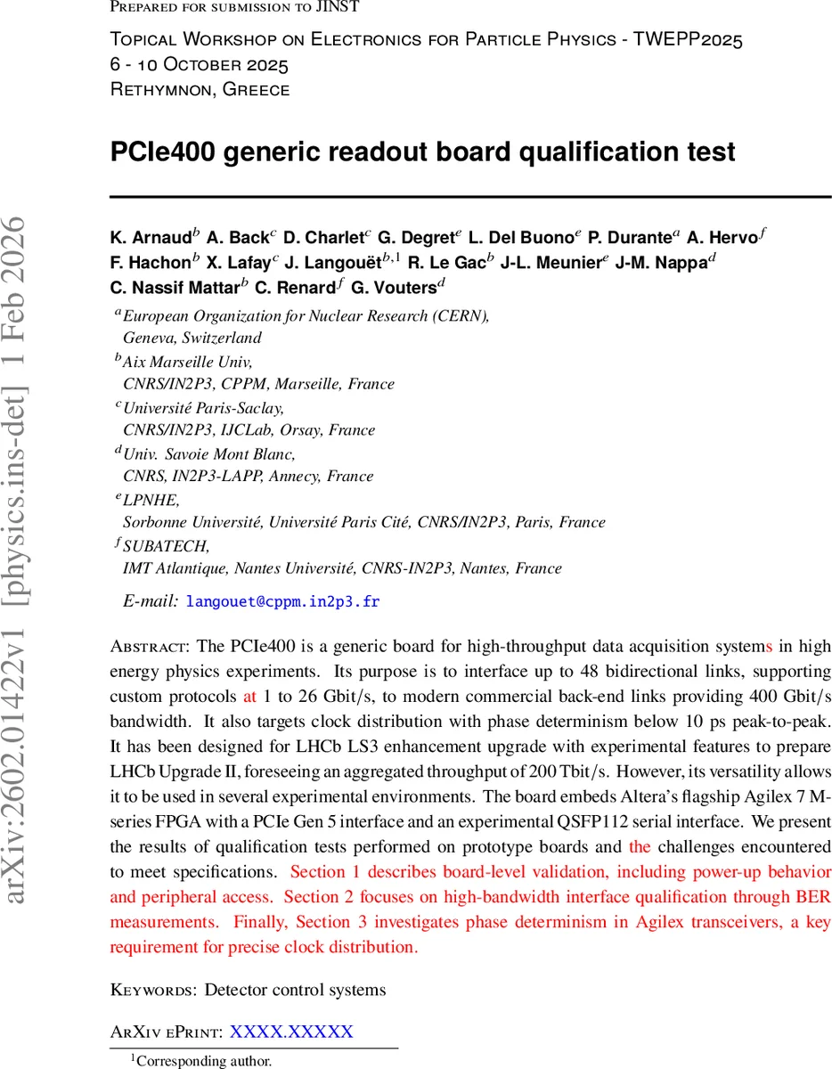 PCIe400 generic readout board qualification test