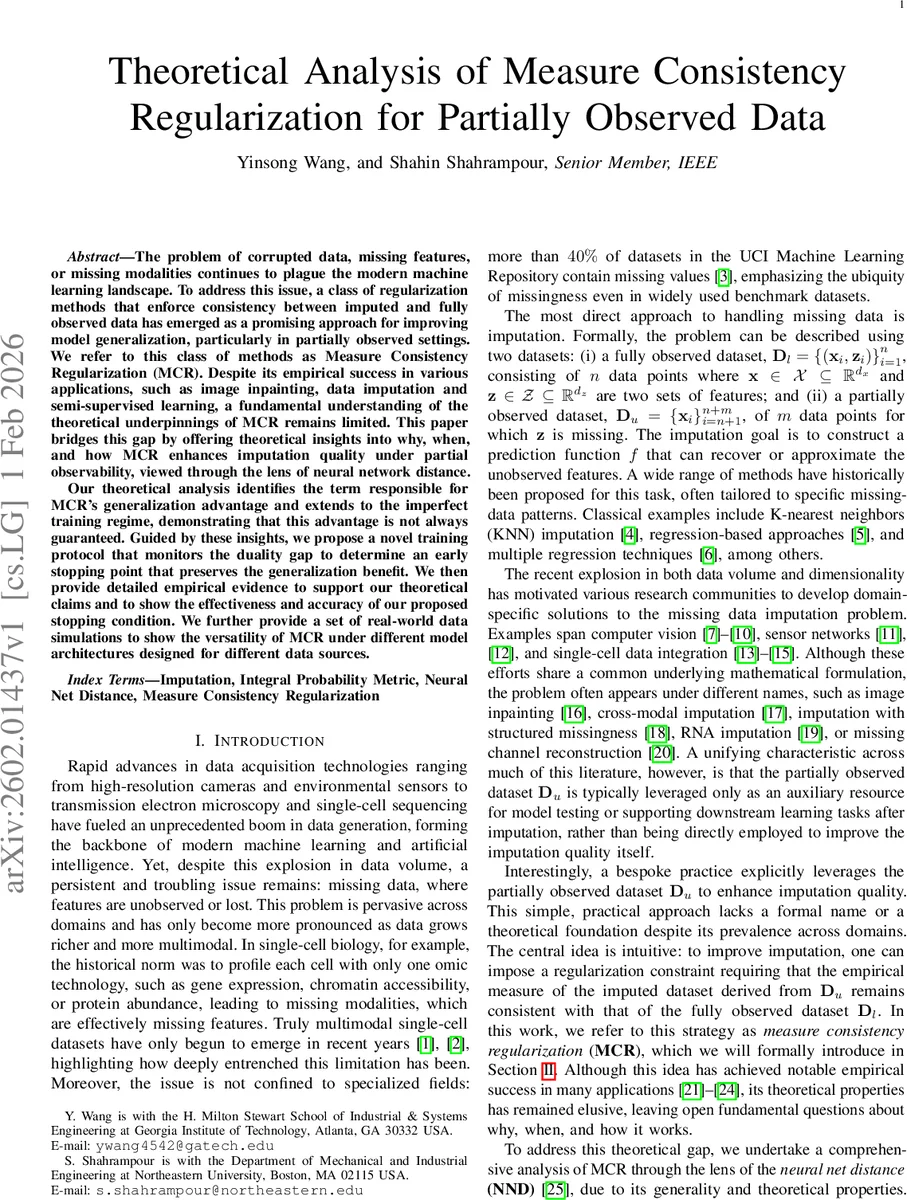 Theoretical Analysis of Measure Consistency Regularization for Partially Observed Data