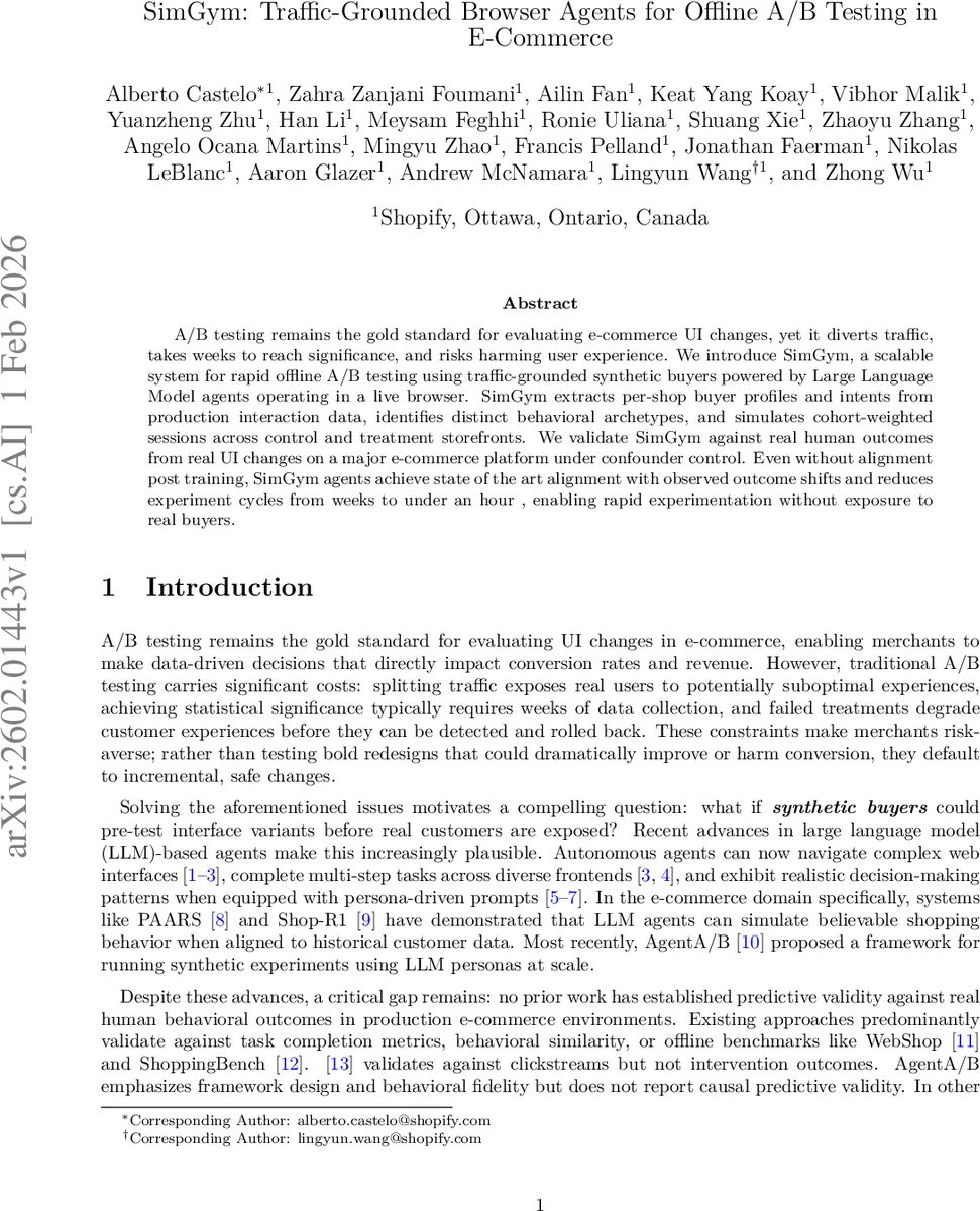SimGym: Traffic-Grounded Browser Agents for Offline A/B Testing in E-Commerce