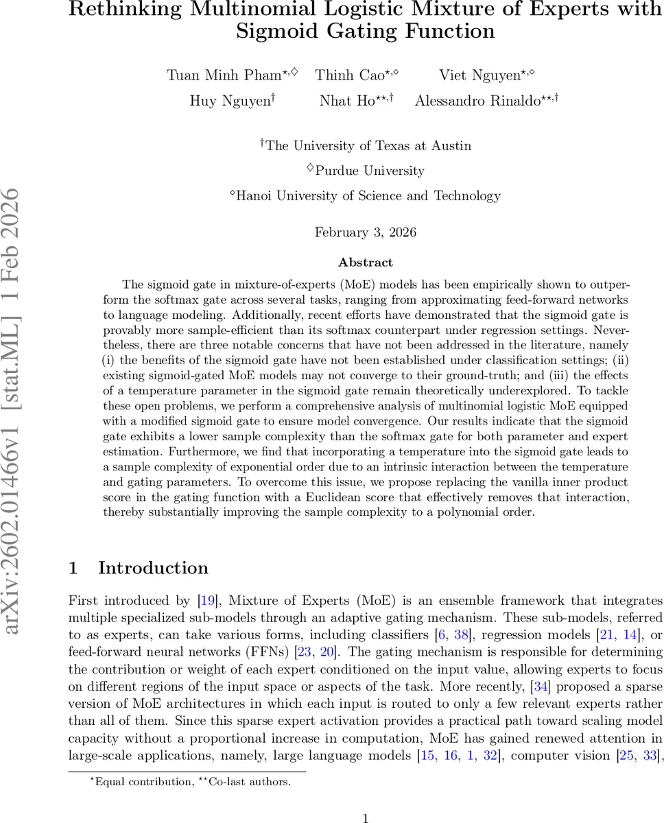 Rethinking Multinomial Logistic Mixture of Experts with Sigmoid Gating Function