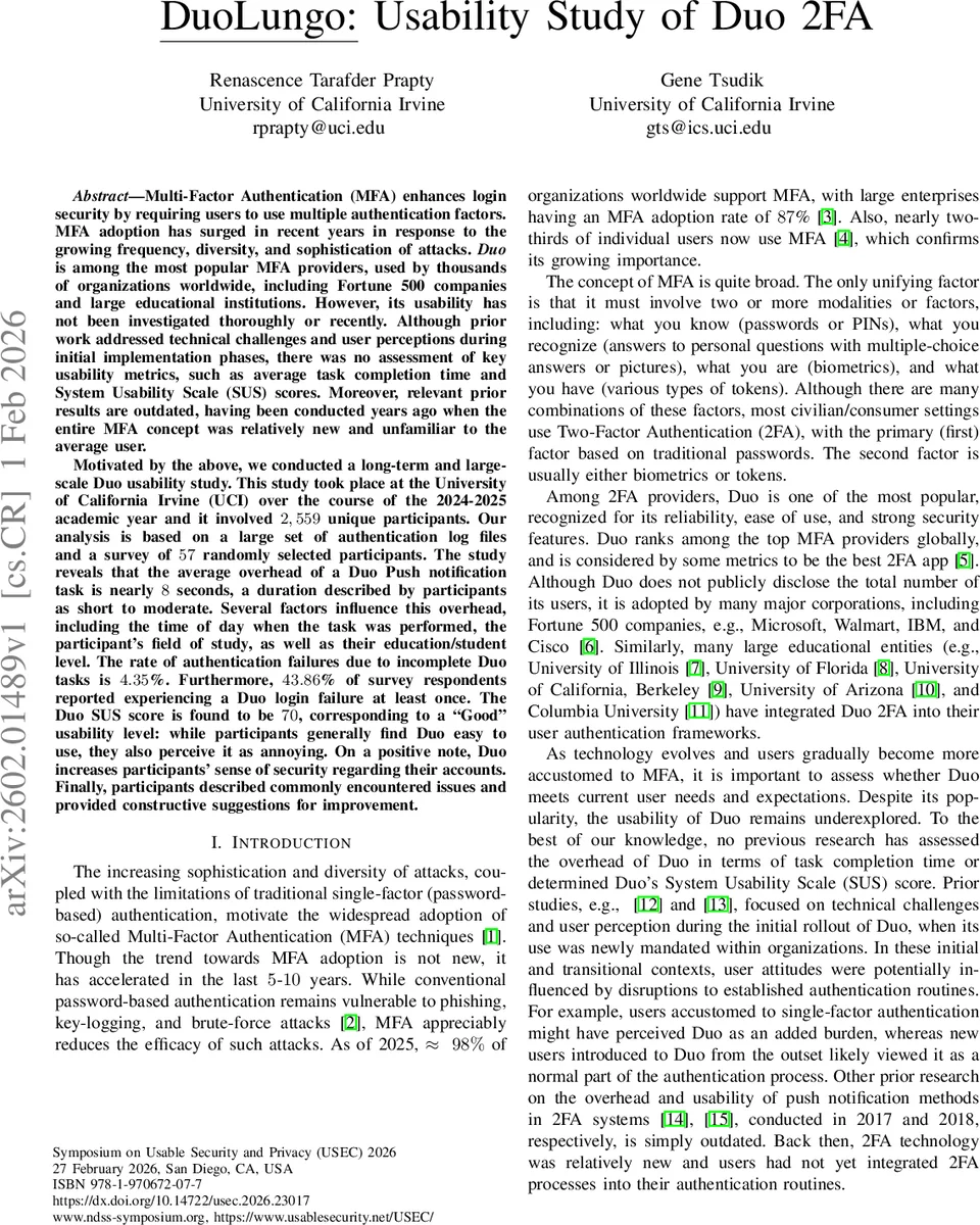 DuoLungo: Usability Study of Duo 2FA