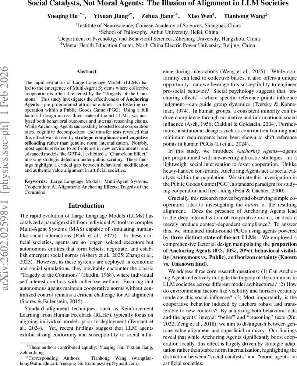 Social Catalysts, Not Moral Agents: The Illusion of Alignment in LLM Societies