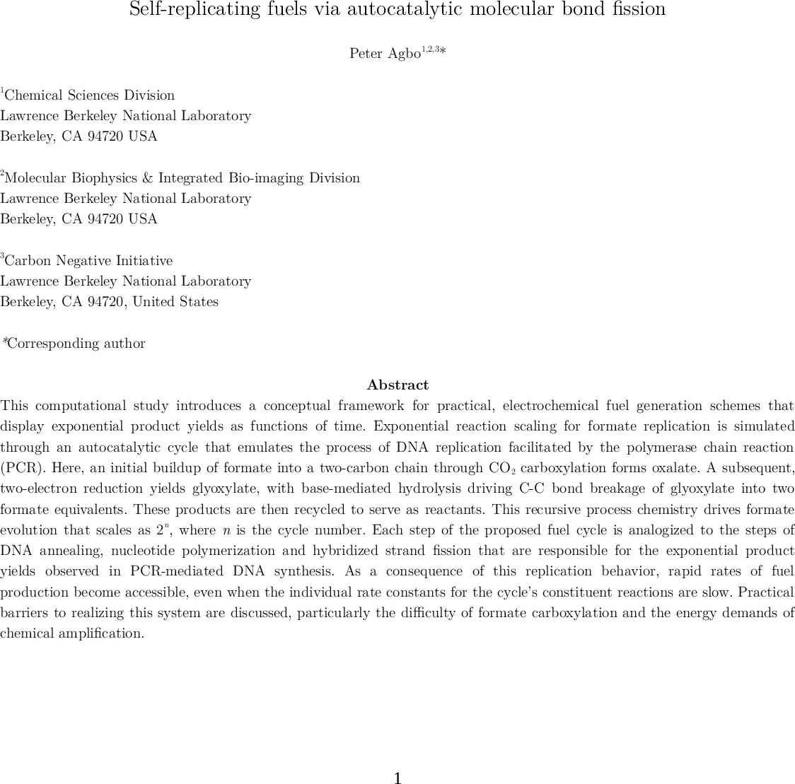 Self-replicating fuels via autocatalytic molecular bond fission