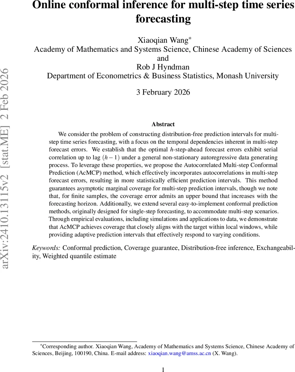 Online conformal inference for multi-step time series forecasting