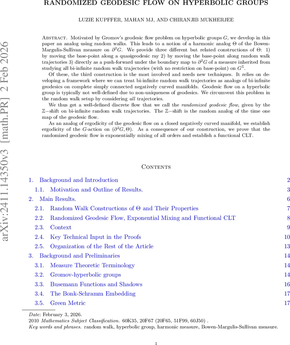 Randomized Geodesic Flow on Hyperbolic Groups