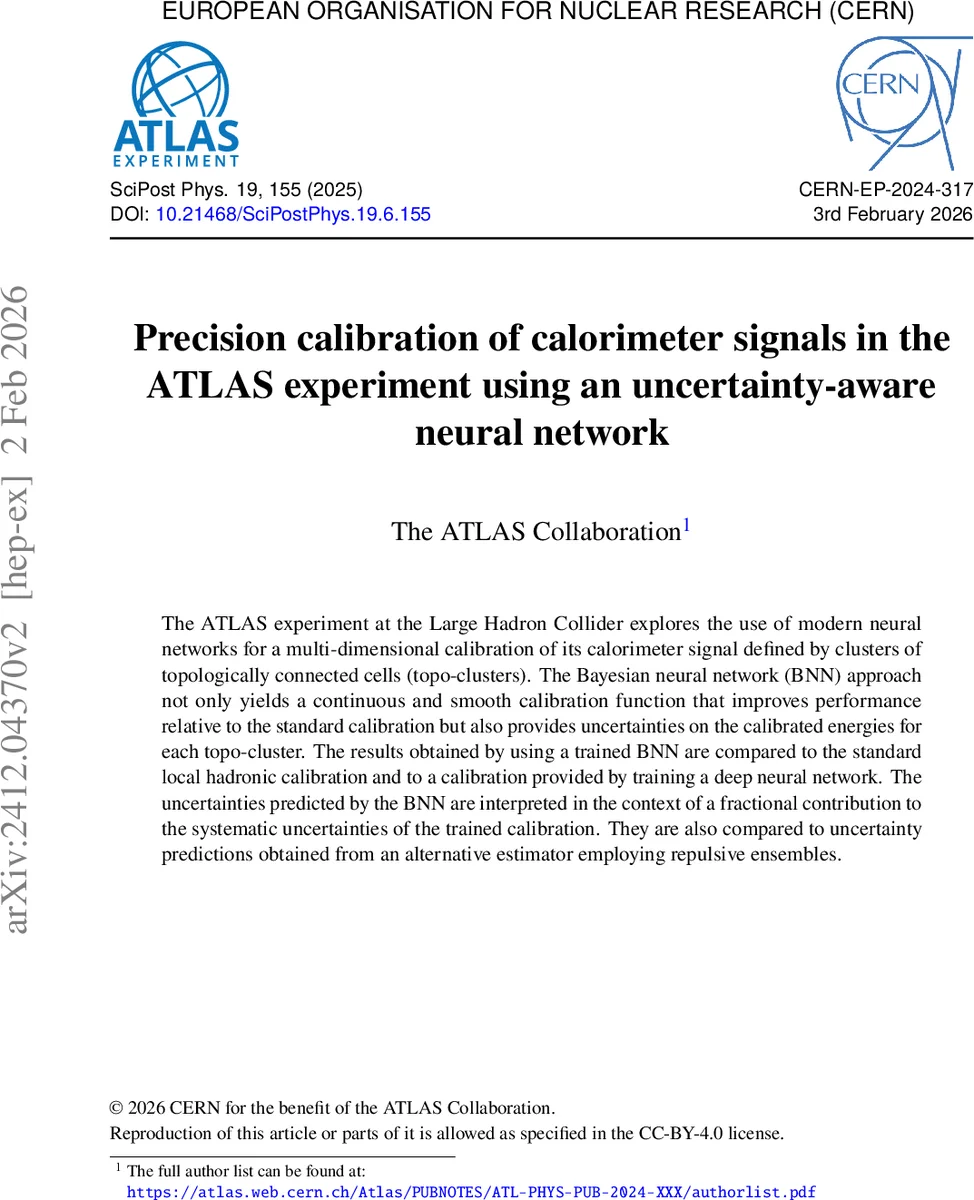 Precision calibration of calorimeter signals in the ATLAS experiment using an uncertainty-aware neural network
