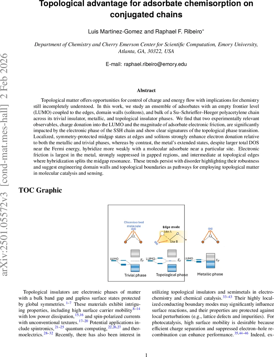 Topological advantage for adsorbate chemisorption on conjugated chains